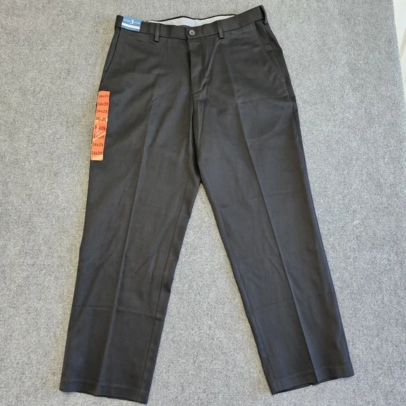 NWT Haggar Premium No Iron Straight leg Flat Front Stretch Black Pants 34x29 - Picture 2 of 16